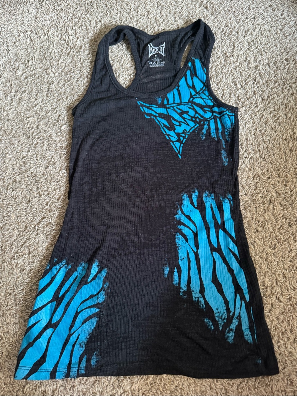 Vintage Y2K Tapout Tank Top Women’s Size Medium Fitted Ribbed Black Racerback